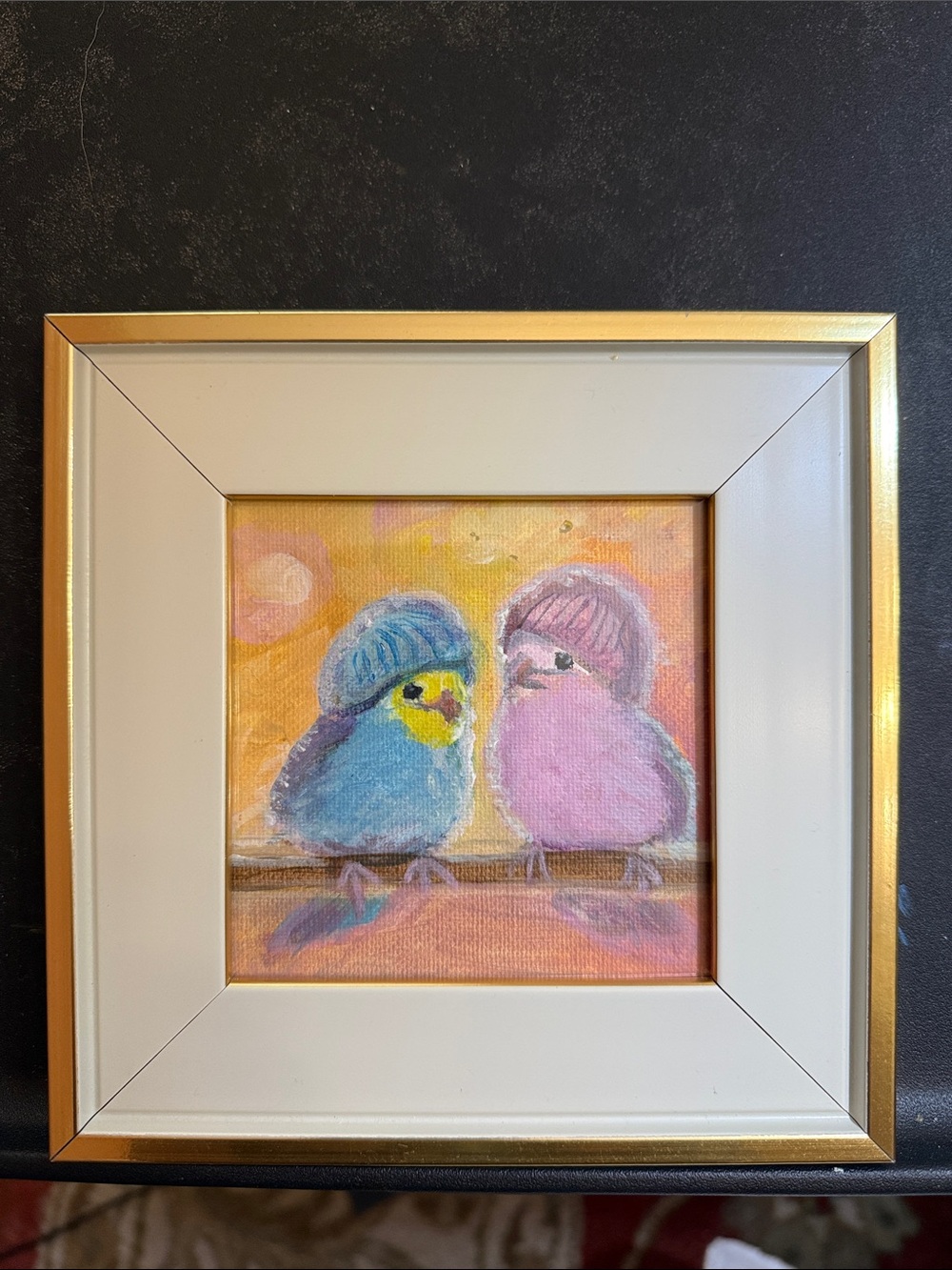 Cute Budgie Pair Mini Painting in Blue & Pink